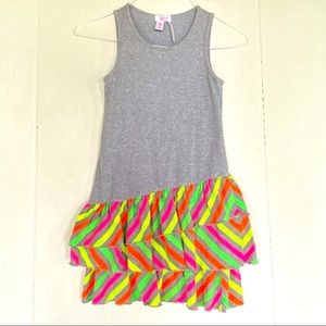 Justice Girls Size 10 Gray Tank top with Rainbow Ruffled Bottom Dress & Headband